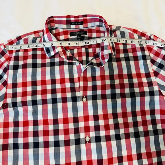 Banana Republic Men Shirt Large Red White Blue Grant Fit Non Iron Button Up - Picture 6 of 8